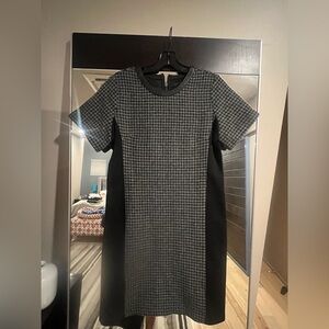 J. Crew Black and White houndstooth Mini Dress with faux leather collar accent